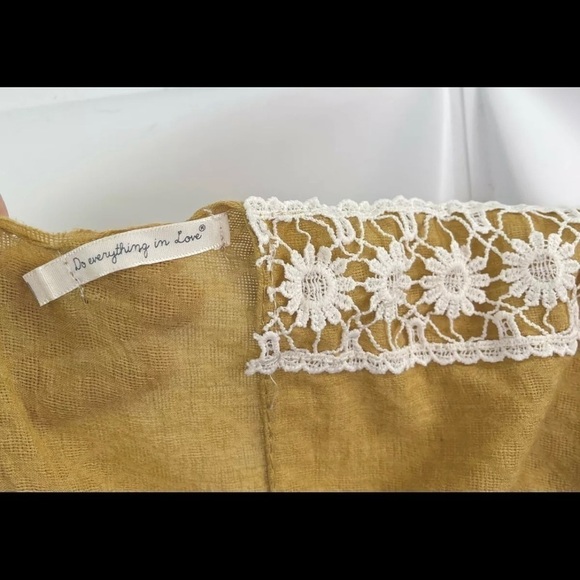 Do Everything in Love Anthropologie Women Mustard Crochet Fringe Kimono Cardigan - Picture 4 of 5